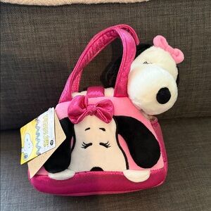 Peanuts Pink and Black Snoopy Stuffed Animal Purse